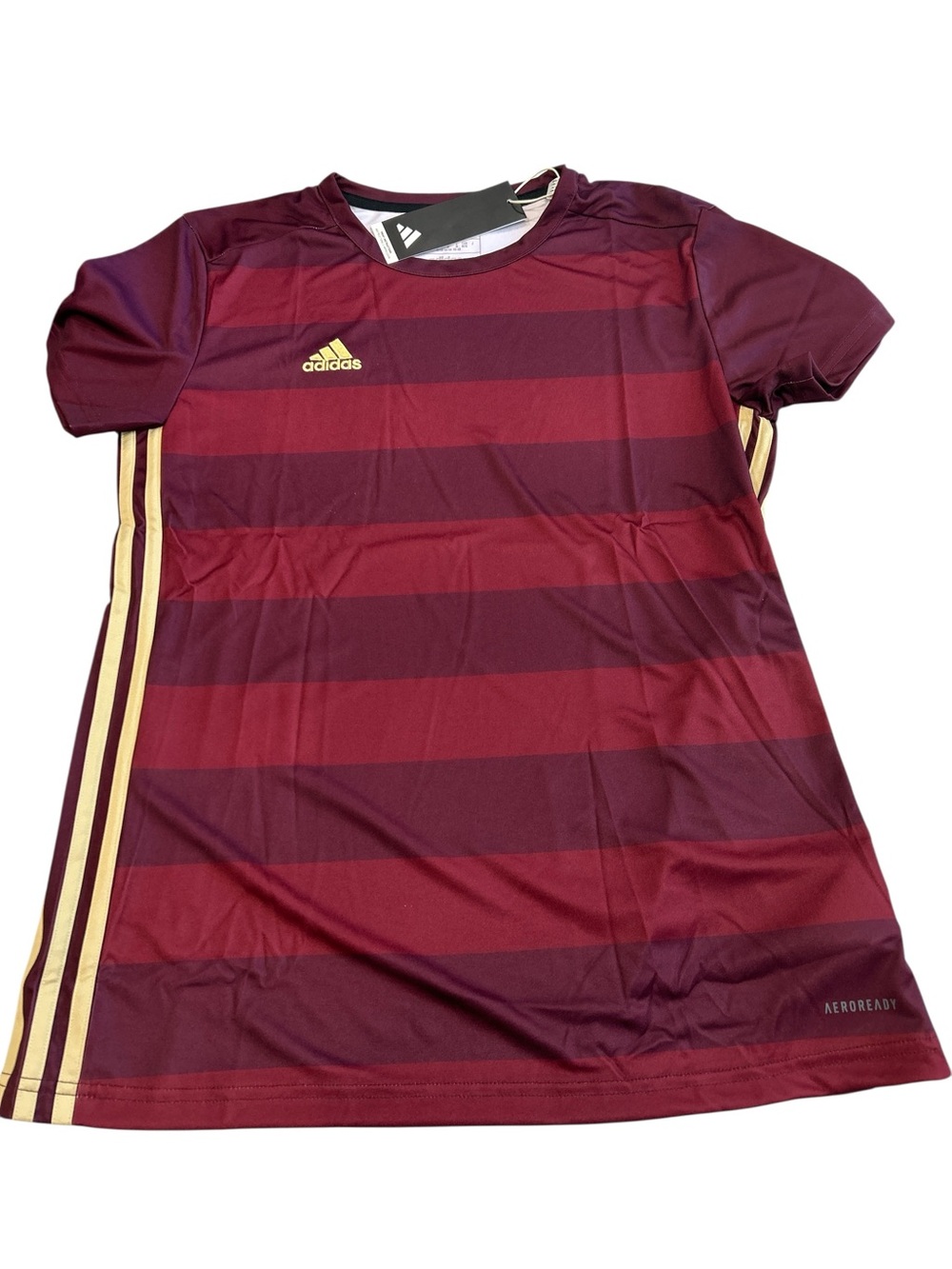 Women's adidas Maroon & Burgundy Striped Athletic Jersey with Gold Trim Medium